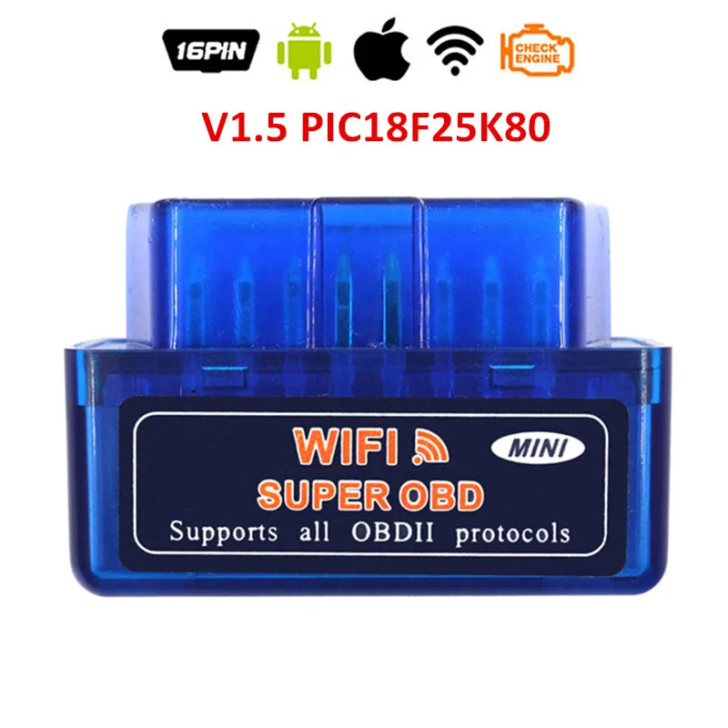WIFI Blue Super Mini OBDII ELM327 WIFI V1.5 25K80 Chip Auto Code Reader elm 327 1.5 obd 2 WiFi 12V Car Scanner For IOS Android Windows - Цвет: WIFI Blue