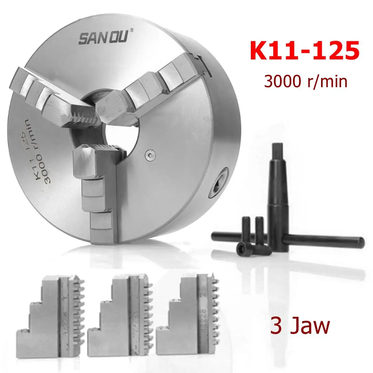 

SANOU K11-125 3 Jaw Lathe Chuck 125mm Self Centering Hardened Reversible Tool for Drilling Milling Machine