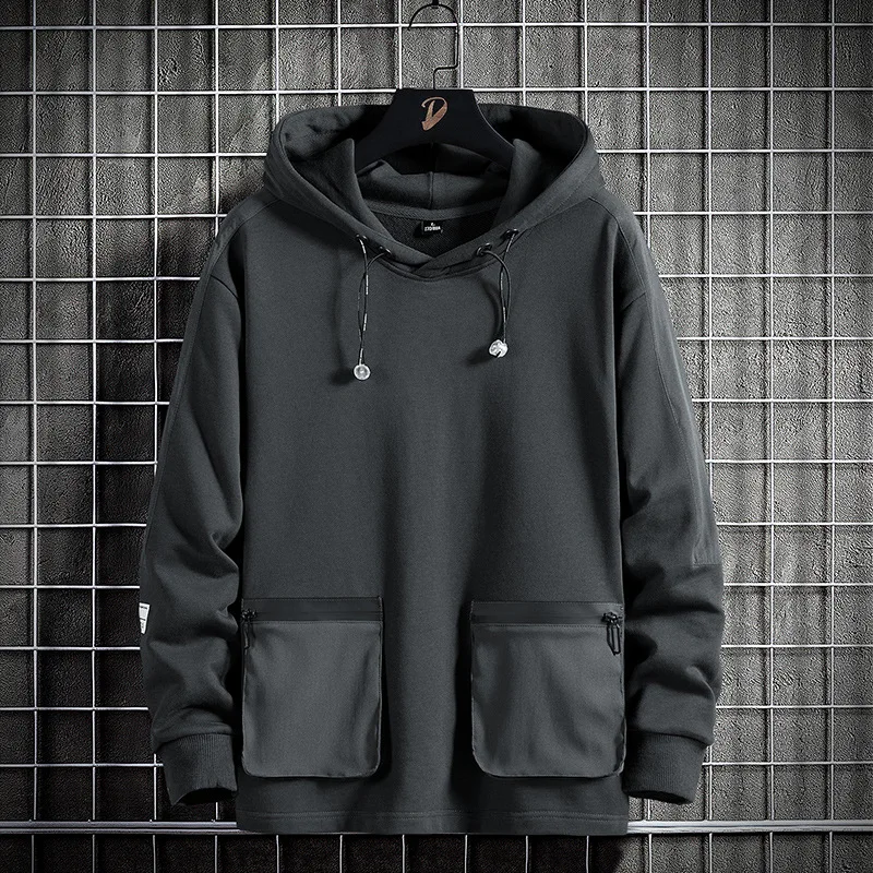 

Толстовка мужская с капюшоном и большими карманами, модная брендовая Студенческая куртка в стиле Ins, вязаный Топ, Повседневная Спортивная Т...