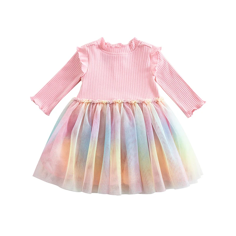 

Baby Girls Princess Dresses for Spring and Autumn Kids Cute Ball Gown Rainbow Color Tutu Dress