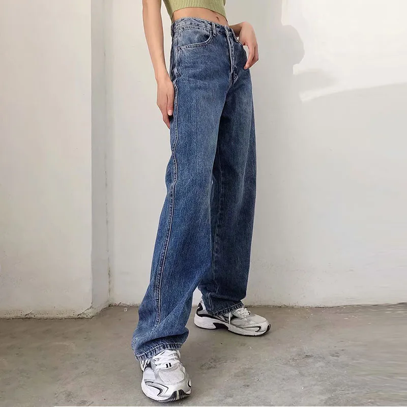 

Women's Mom Jeans High Waist Straight Wide Leg Denim Pants Baggy Distressed Boyfriend Trousers for Female Full Length Casual