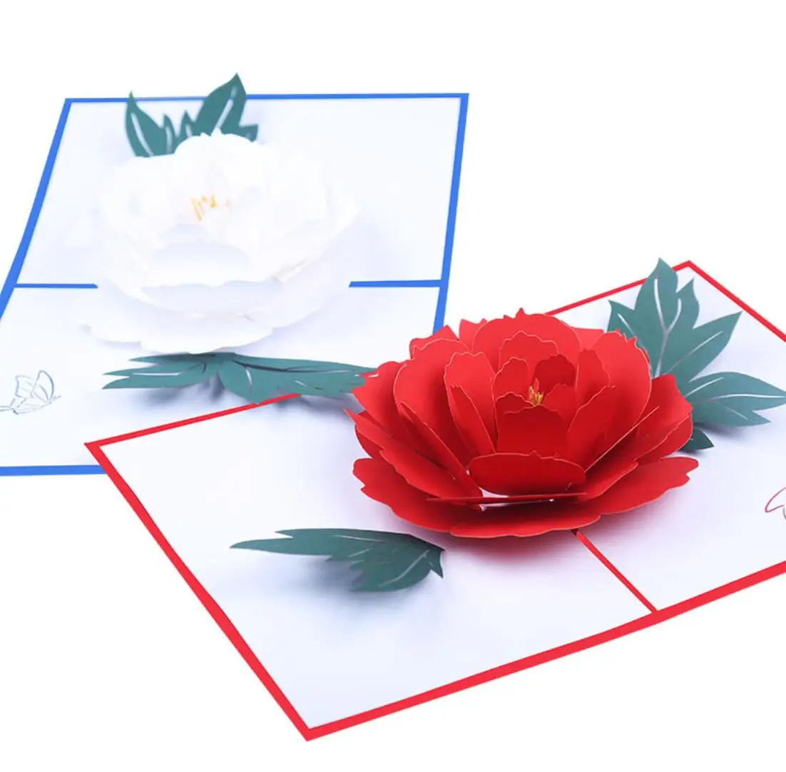 

Free shipping 5pcs/lot creative 3D Red and White Flowers greeting card