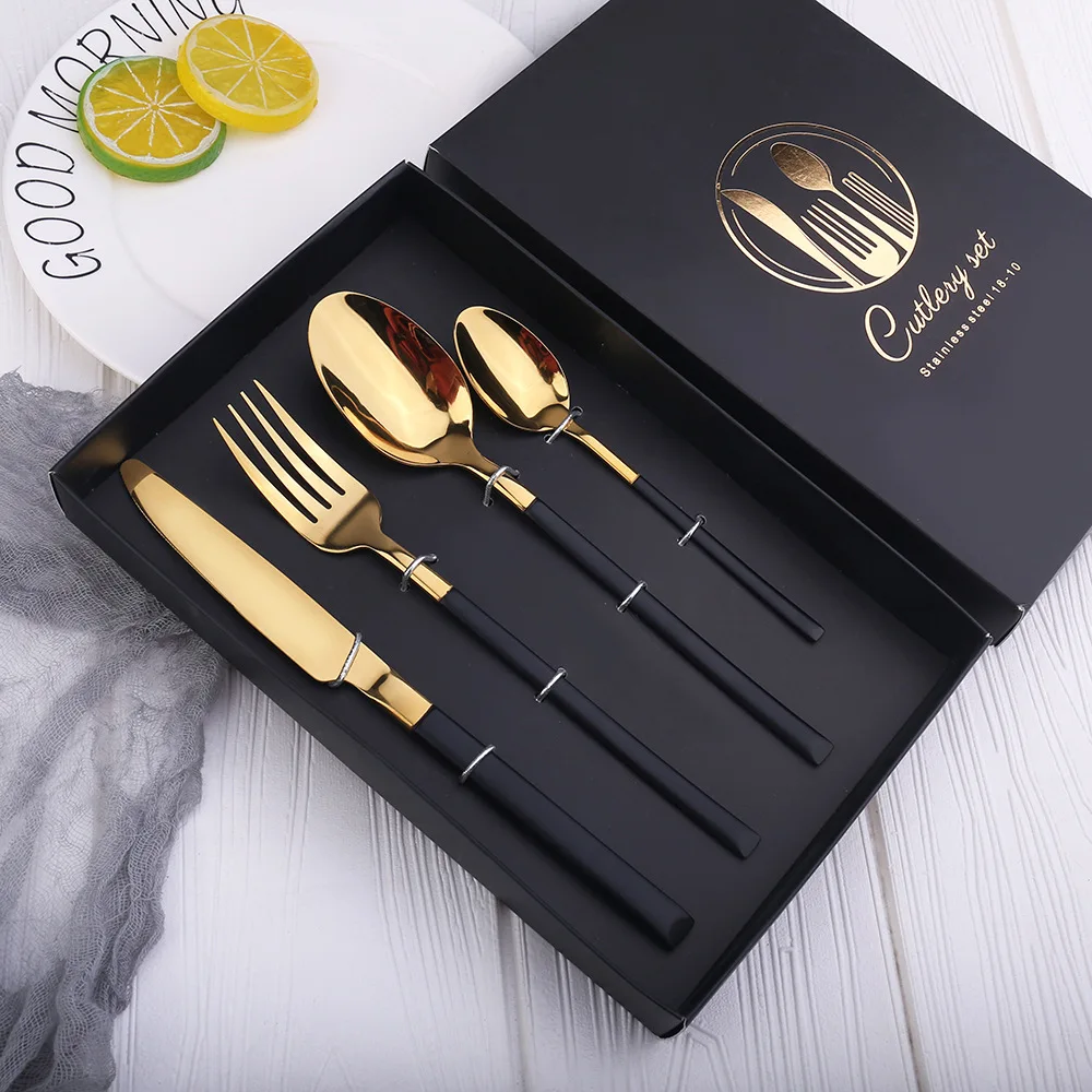 

Stainless Steel Dinnerware Silverware Dinner Nordic Tableware Knife Fork Spoon 4PCS Gift Set cutlery spoon and fork set