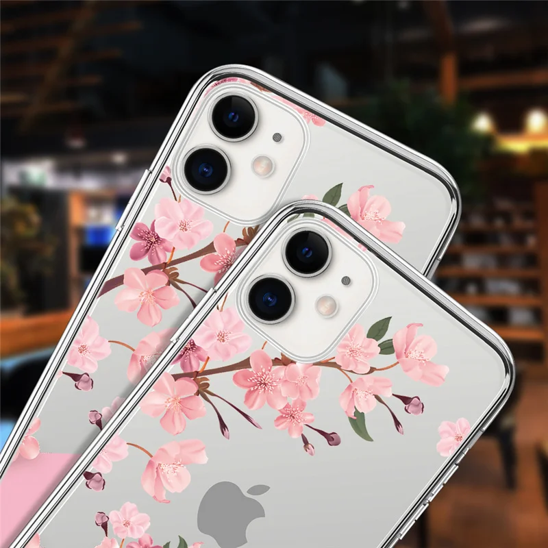 For iphone 11 Case Sakura Beautiful Uppercase Letter Transparent For iphone 12 Pro Max Mini X XR XS 7 8 Plus SE 2020 Back Cover