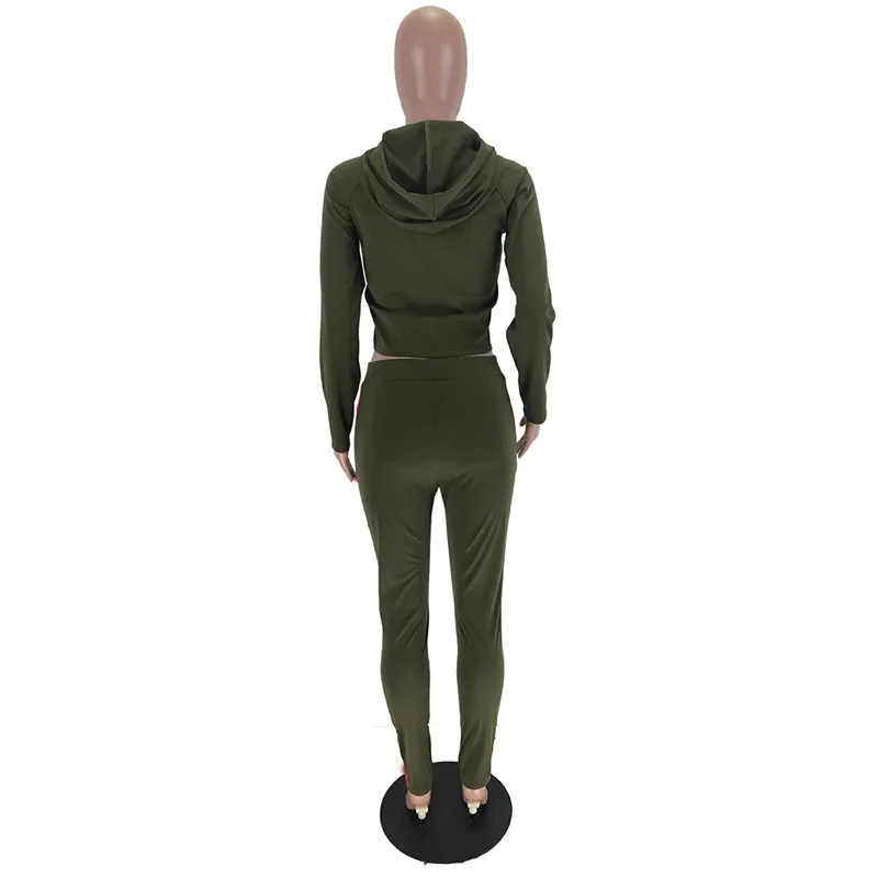 

Stripe Causal Two Piece Set Sweatsuit for Women Hooded Long Sleeve Croped Sweatshirt and High Waist Straight Pants 2 Pcs Outfit