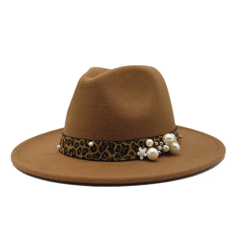 

Winter wool Fedoras For Women Wide Brim Felt Hat Ladies Tweed Army Green Jazz Cap Female Leopard Winter Elegant Pork Pie Hat