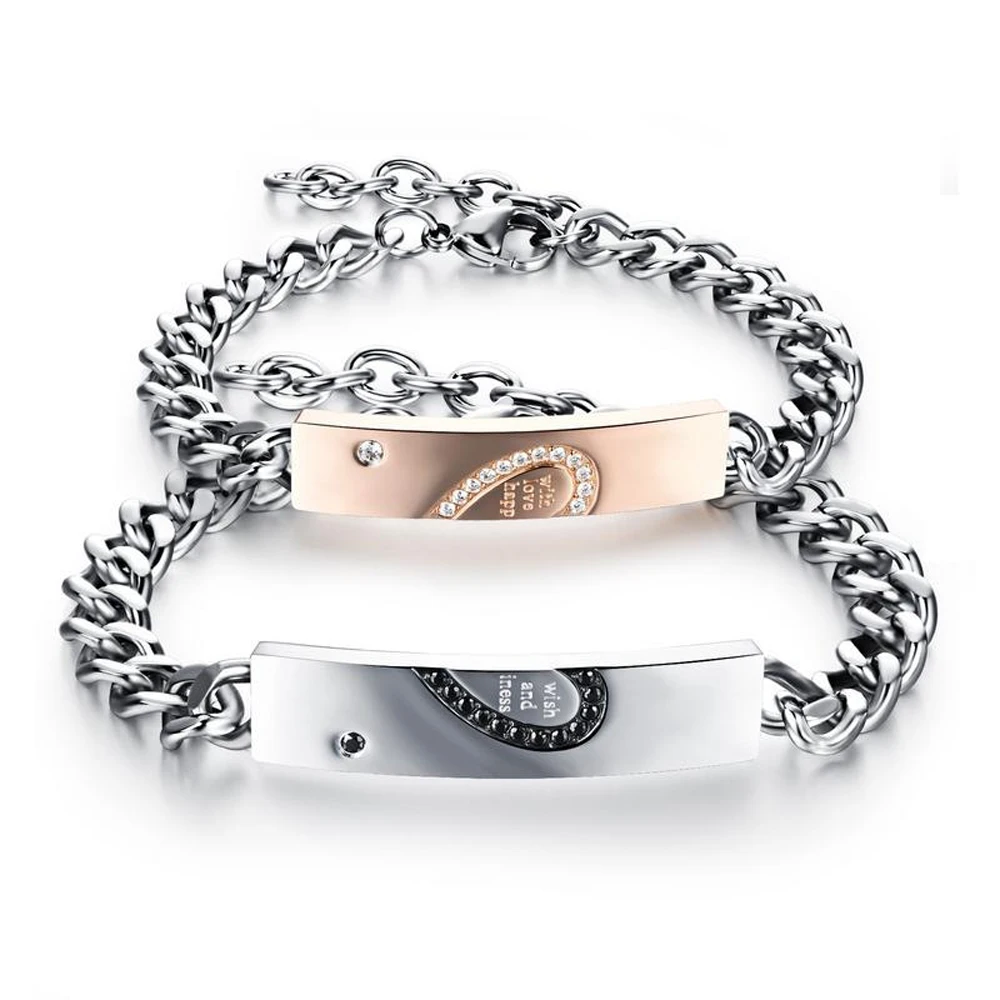 

Fashion love heart couples titanium steel bracelet for lovers gift