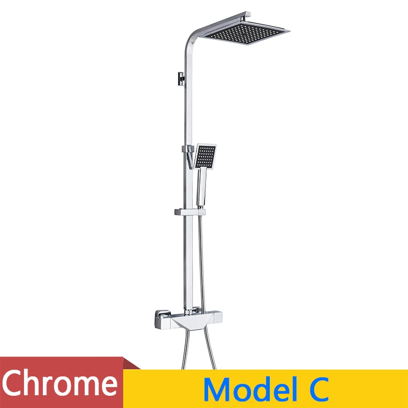shower faucet C Black Thermostatic Bathroom Shower Faucet Set Rainfall 8 inch Shower Head High Quality Shower Crane Brass tub spout Mixer Taps - Цвет: shower faucet C