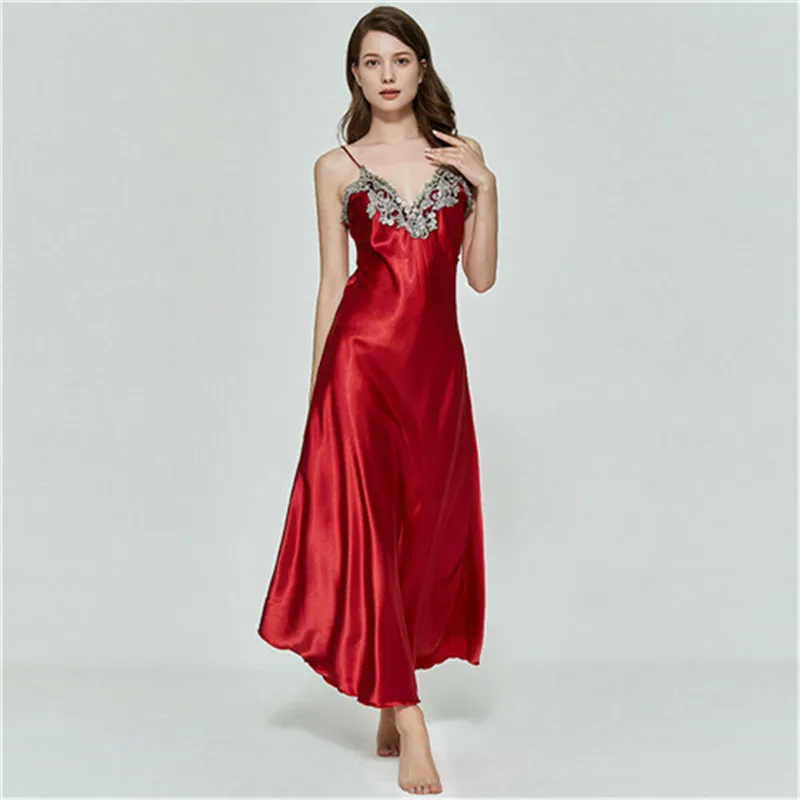 Hrigin Женская Длинная атласная ночная рубашка большого размера с V-образным