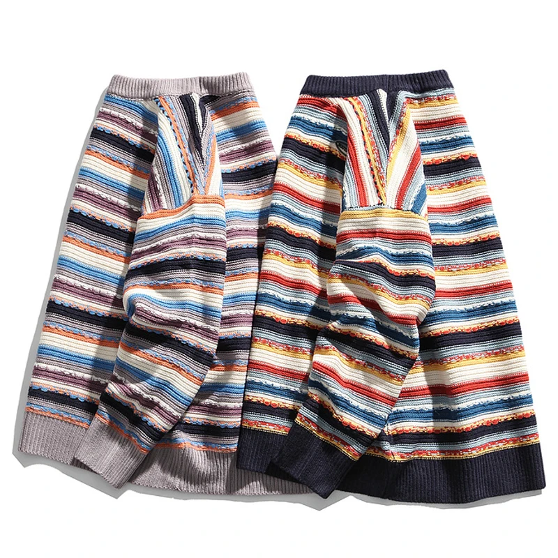 

Mens Rainbow Stripes Sweaters Streetwear 2020 Winter Unisex Casual Vintage Couple Knitwear Men Women Oversize Pullover Sweater