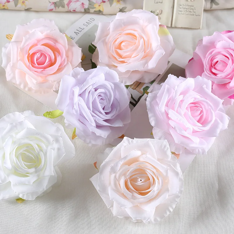 

10pcs/Lot 12CM Large Artificial White Rose Silk Flower Heads DIY Wedding Decoration Wreath Scrapbooking Craft Fake Flowers