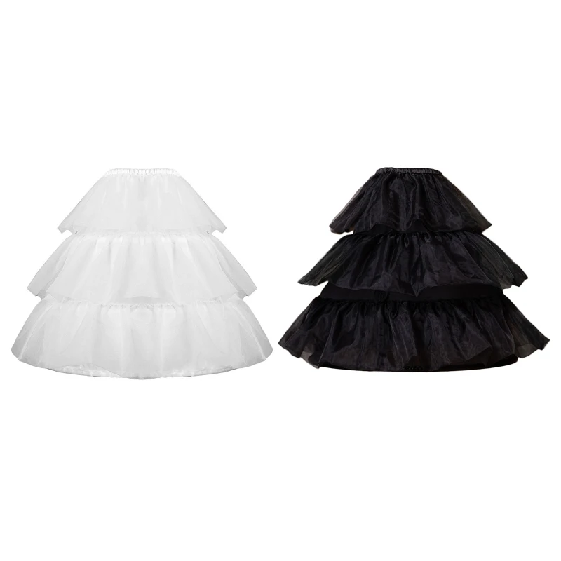 

Womens Lolita Elastic Waist Short Petticoat Skirt 3 Tiered Ruffles Layers Tulle Dress Crinoline Slips Puffy Underskirt T8NB