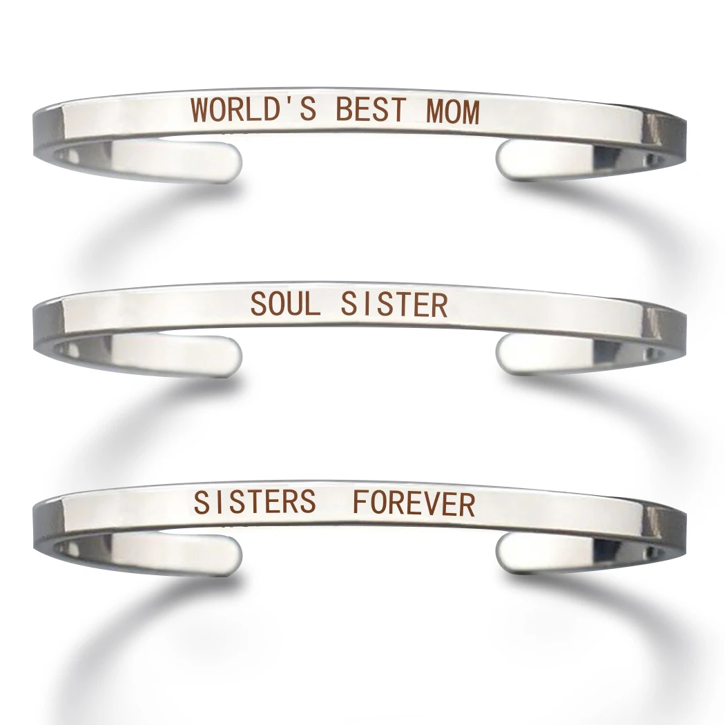 

Friends Forever Jewelry Fashion Simple Style Engraved Adjustable Cuff Bangle Stainless Steel Bracelet Friendship Gifts Wholesale