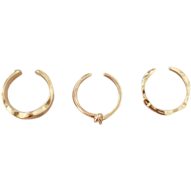 

Metal Ring Geometrical Irregular Three-piece Openings Ring Retro Fashion Punk Rock Hip-hop Index Finger Ring Women Jewelry 2021