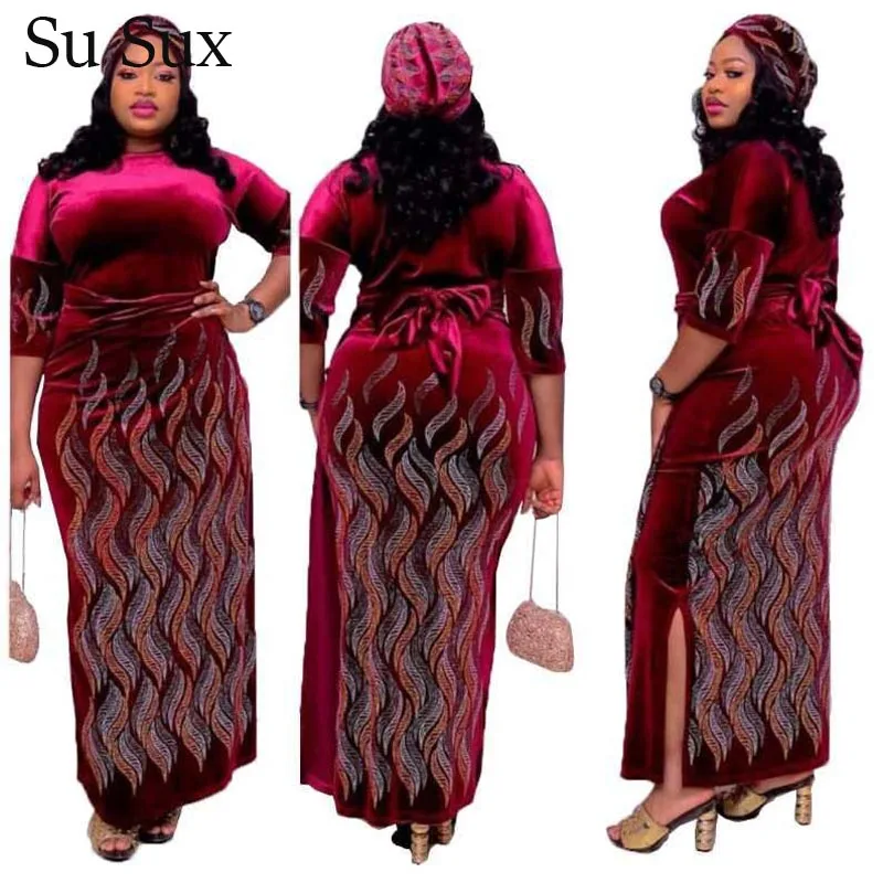 

Elegant Long Dress Women African Clothes Plus Size Robe O-Neck Belt Maxi Dress African Dresses For Women Vestidos 2020 Autumn