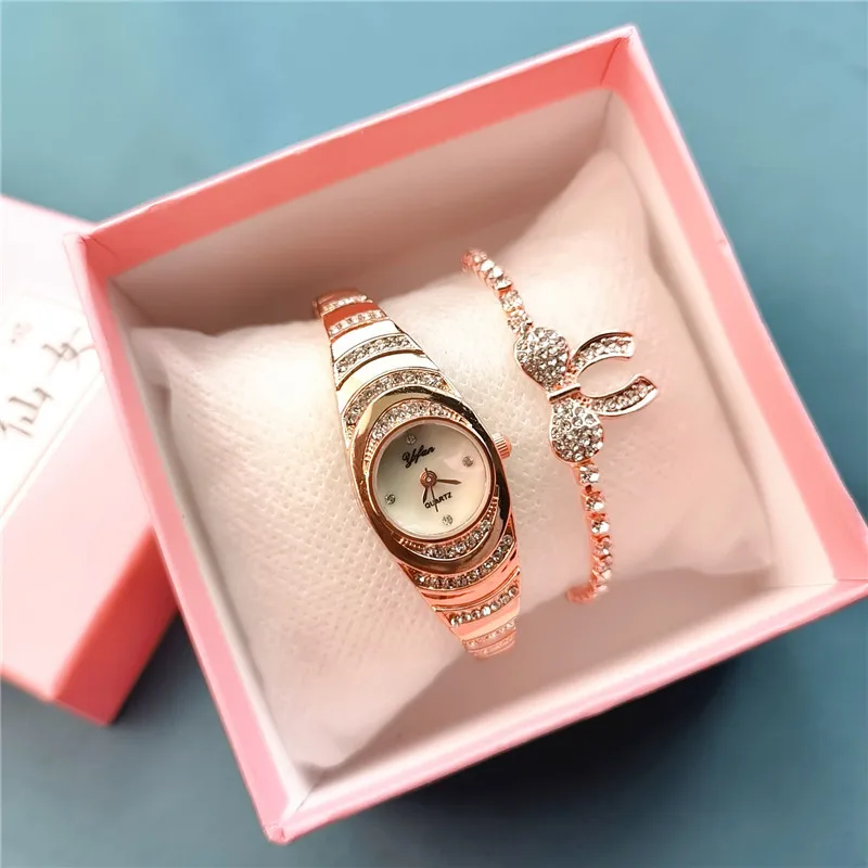 

New Women's Watch Simple Casual Watch Bracelet Set with Box Diamond Watch Set Girl