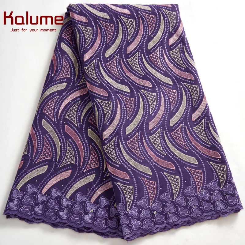 

Африканская Хлопковая кружевная ткань Kalume, швейцарская вуаль, ярко-фиолетовая нигерийская хлопковая кружевная ткань высокого качества для...