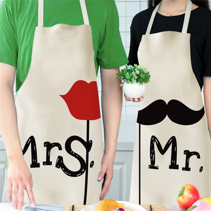 Фартуки для кухни с принтом Love Heart женщин хлопковые и льняные нагрудники Mr Mrs