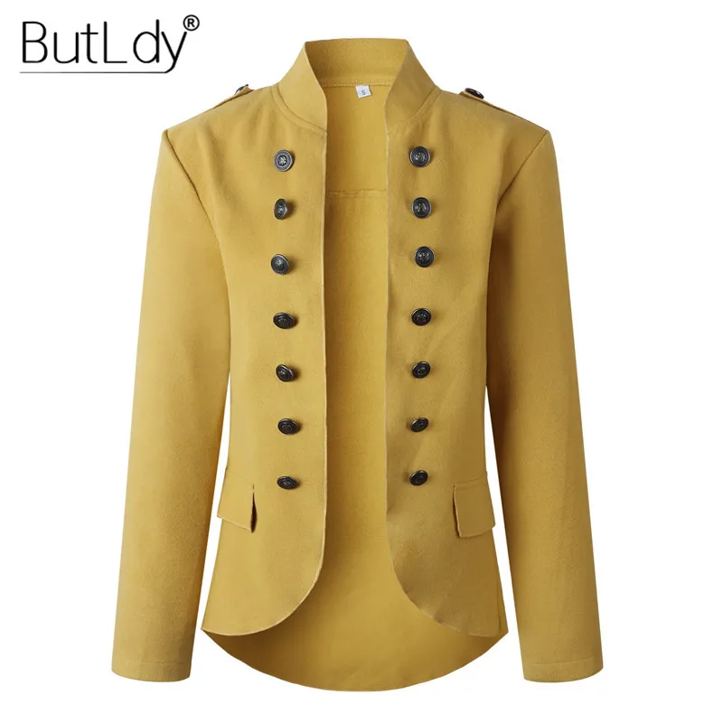 

Buttons Blazer Women Yellow Casual Office Lady Suits Coat Autumn 2019 Vintage Retro Cardigan Blazer Double-Breasted Suit Jacket