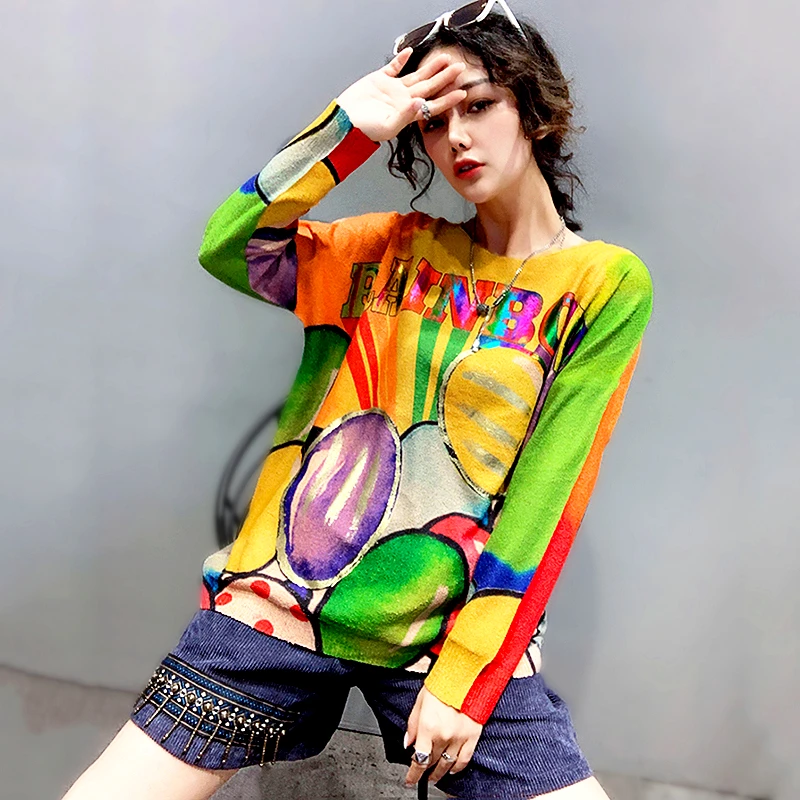 

Осенне-весенний женский свитер разных стилей тонкая блестящая трикотажная одежда с принтом женские свитера винтажная женская одежда SL467