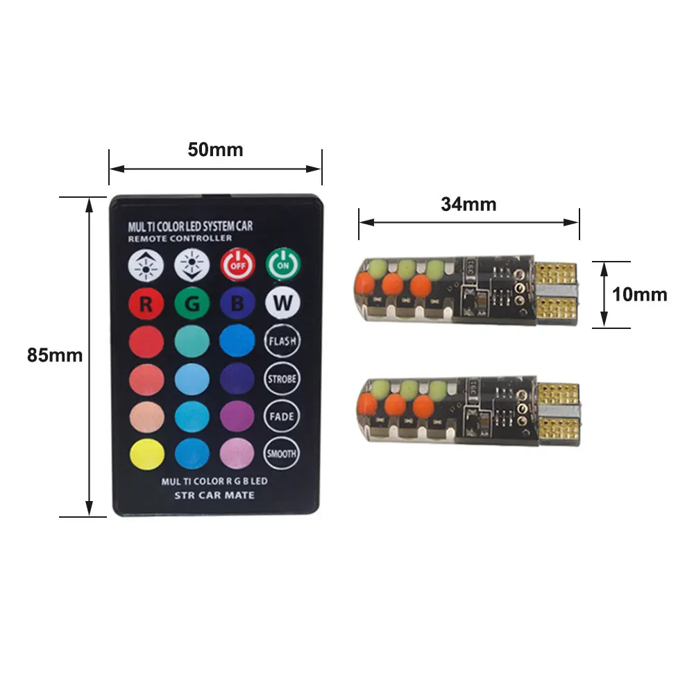 2шт T10 RGB светодиодный лампы с пультом дистанционного управления мигающий W5W