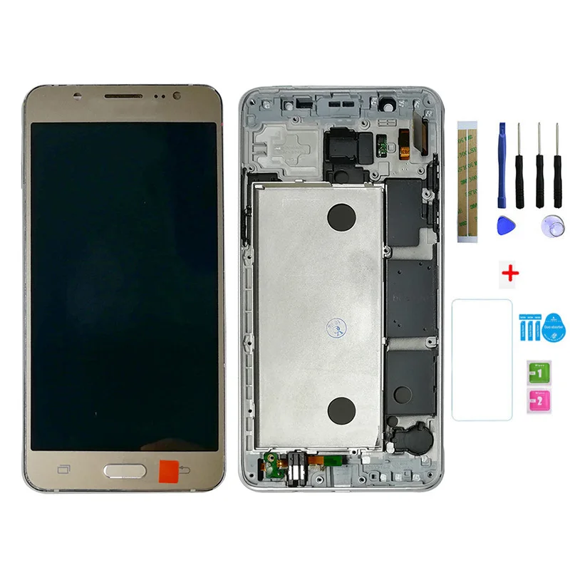 Для Samsung Galaxy J5 J510 ЖК-дисплей сенсорный экран J510FN J510F J510M J510H/DS экран регулировка яркости рамка Корпус - Цвет: Gold with Frame