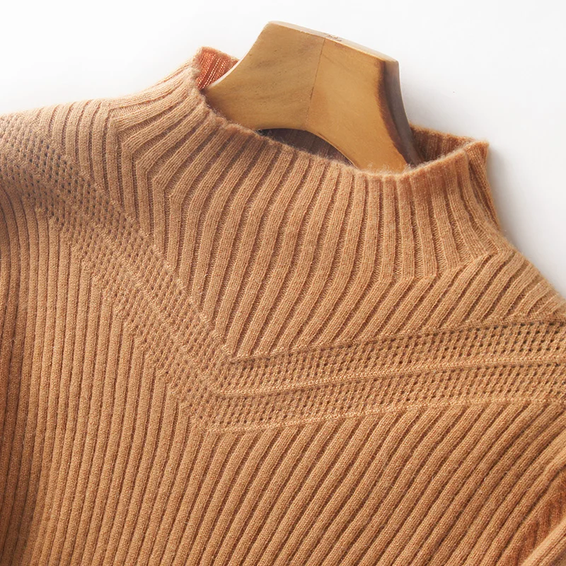 Женский свитер в полоску с воротником-стойкой из 100% кашемира пикантный