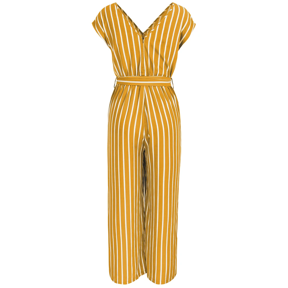 Женский Повседневный Свободный комбинезон в полоску с v образным вырезом и