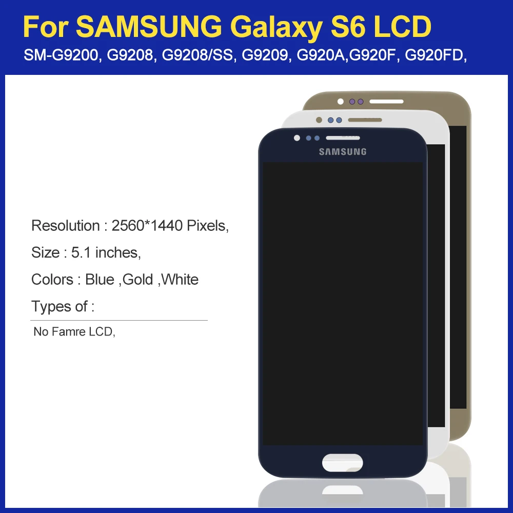 Оригинальный 5 1 ''Super AMOLED сменный S6 ЖК-дисплей для SAMSUNG GALAXY G920 SM-G920F G920F G920FD