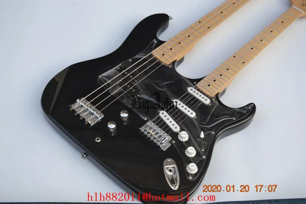 Электрическая гитара с двойным горлом 4 верхних и 6 струн нижняя корпус из черной