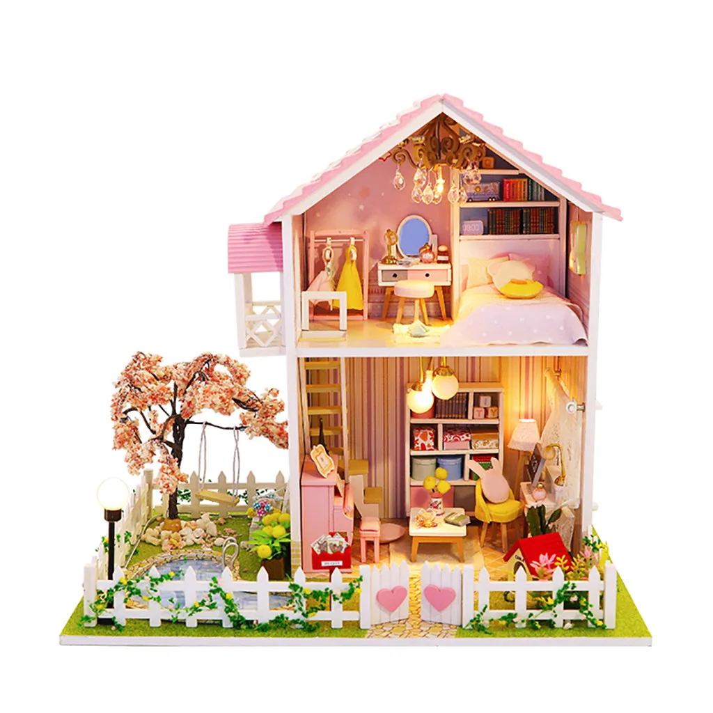 3D Деревянный DIY светодиодный светильник Миниатюрный Кукольный дом мебель