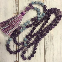 8mm natural amethyst gemstone 108 beads tassel mala necklace bless meditation cuff pray chic reiki yoga