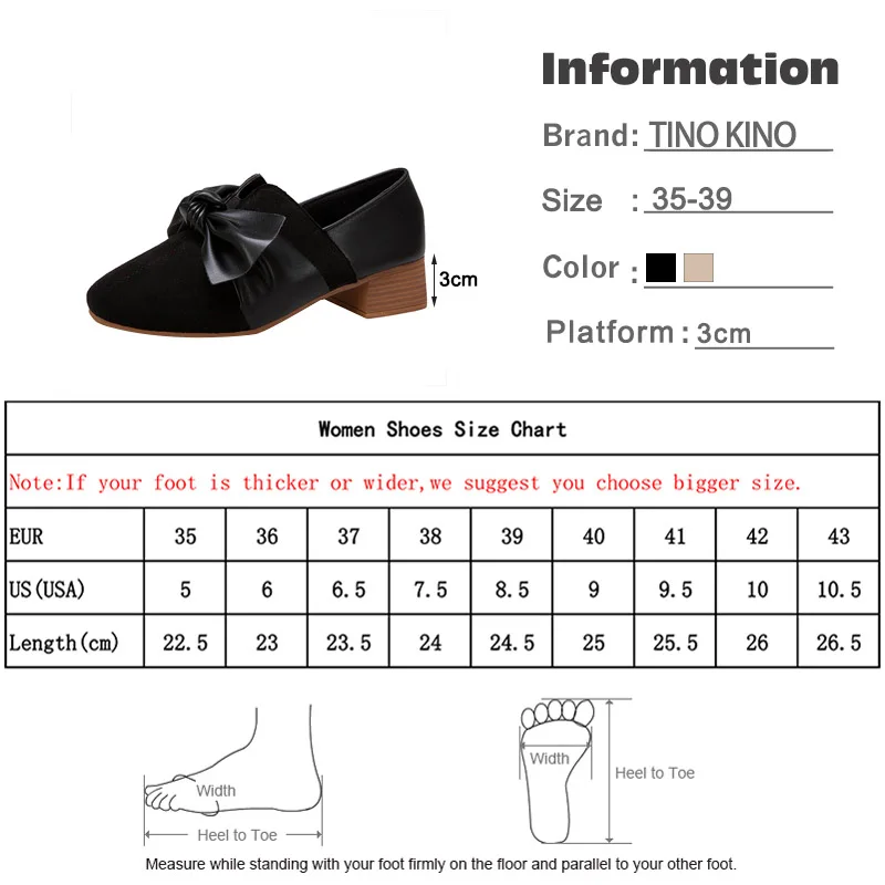

TINO KINO Autumn Women Suede Low Heel Pumps Square Heels Ladies Classic Round Toe Fashion Female Footwear Bowtie Slip On Shoes