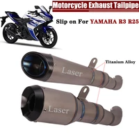 slip on for yamaha r25 r3 motorcycle exhaust escape moto muffler tailpipe titanium alloy modify exhaust system laser logo print