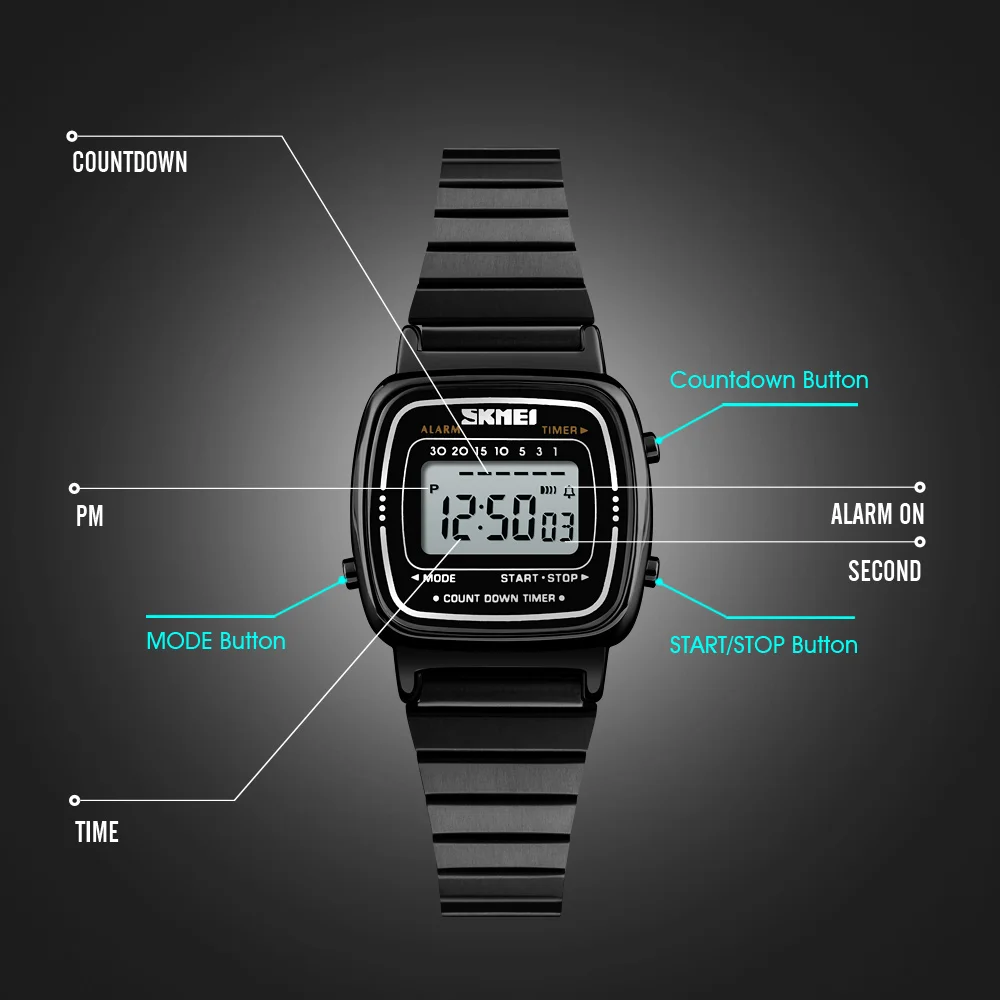 

SKMEI Women Sport Watches Gold Ladies Casual Wristwatch LED Electronic Digital Watch 5ATM Waterproof Watches Relogio Feminino
