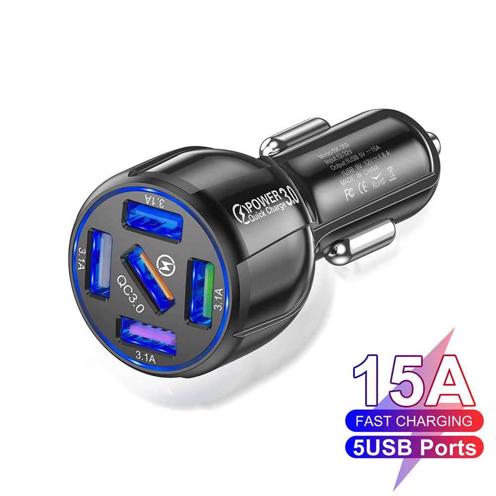 Автомобильное зарядное устройство с 5 USB-портами 15 А