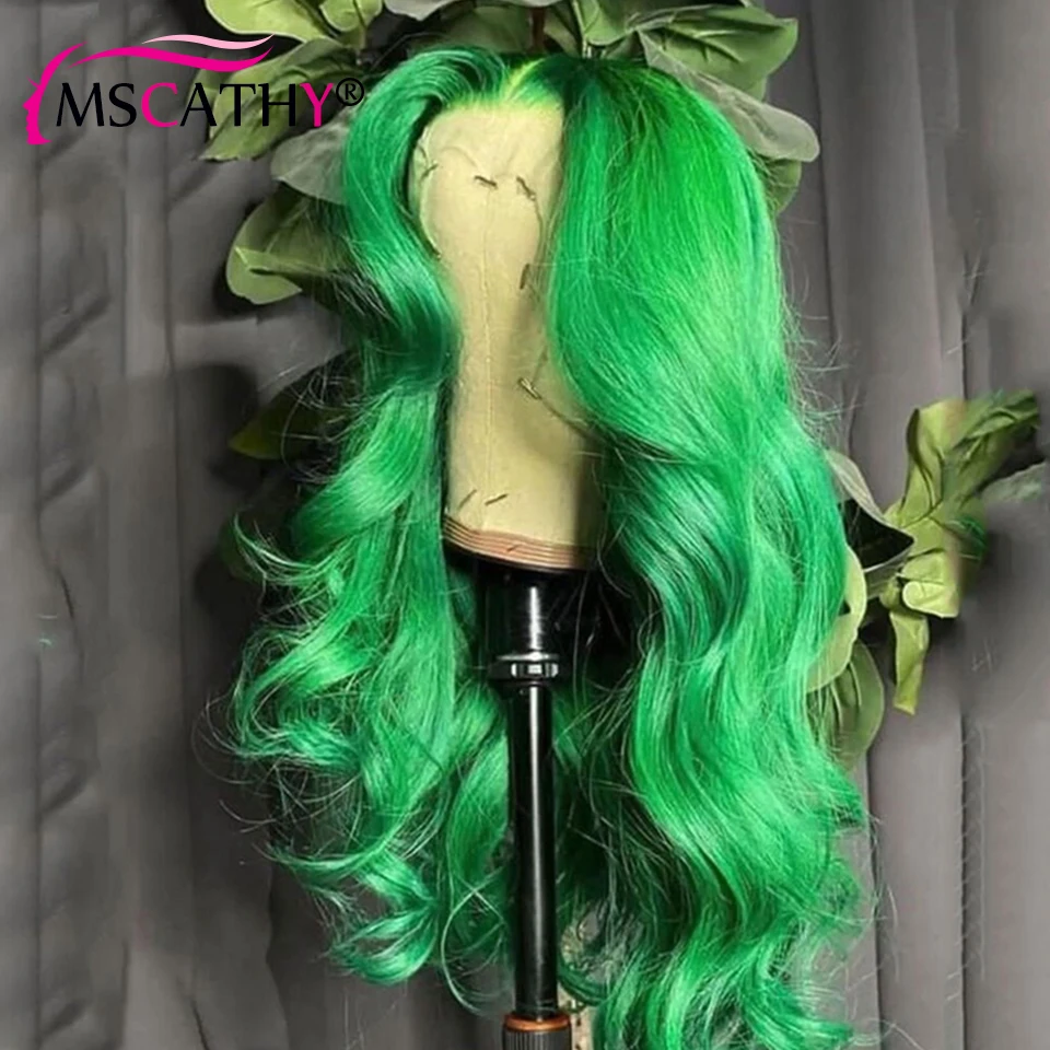 HD Transparent Lace Front Wig Body Wave Green Color Human Hair wig Natural Hairline Per plucked Middle Part For Black Women | Шиньоны и
