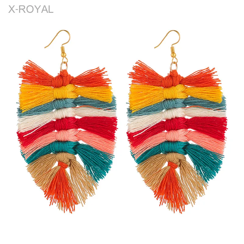 X ROYAL 2019 новый дизайн богемный стиль в форме листа серьги с кисточками для женщин