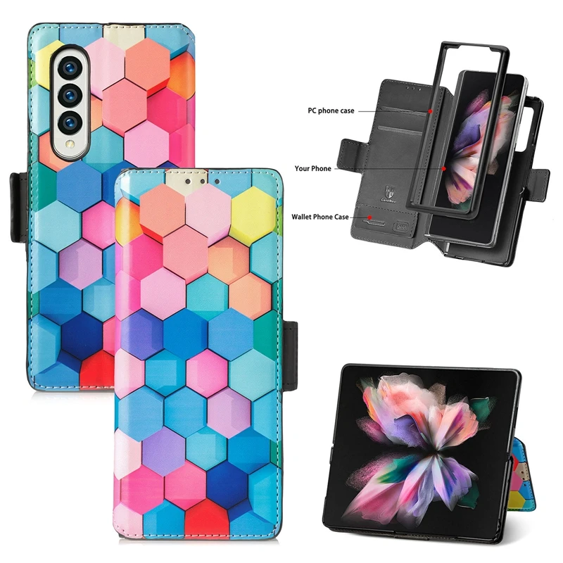 

Colorful Rainbow PU Leather Wallet Flip Card Slots Cell Phone Cover Case for Samsung Z Fold 3