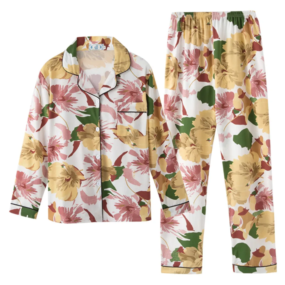 

Sleepwear Female Women CottonFloral Print Pajamas Set Women Cotton Long SleeTops+Pants Nighties Pijama SuitAutumn Long Sleeve