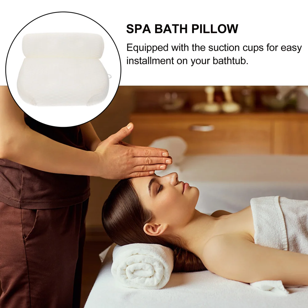 

Bath Pillow Spa Bathtub Cushion 7 Suction Cups Head Neck Support Rest (White)