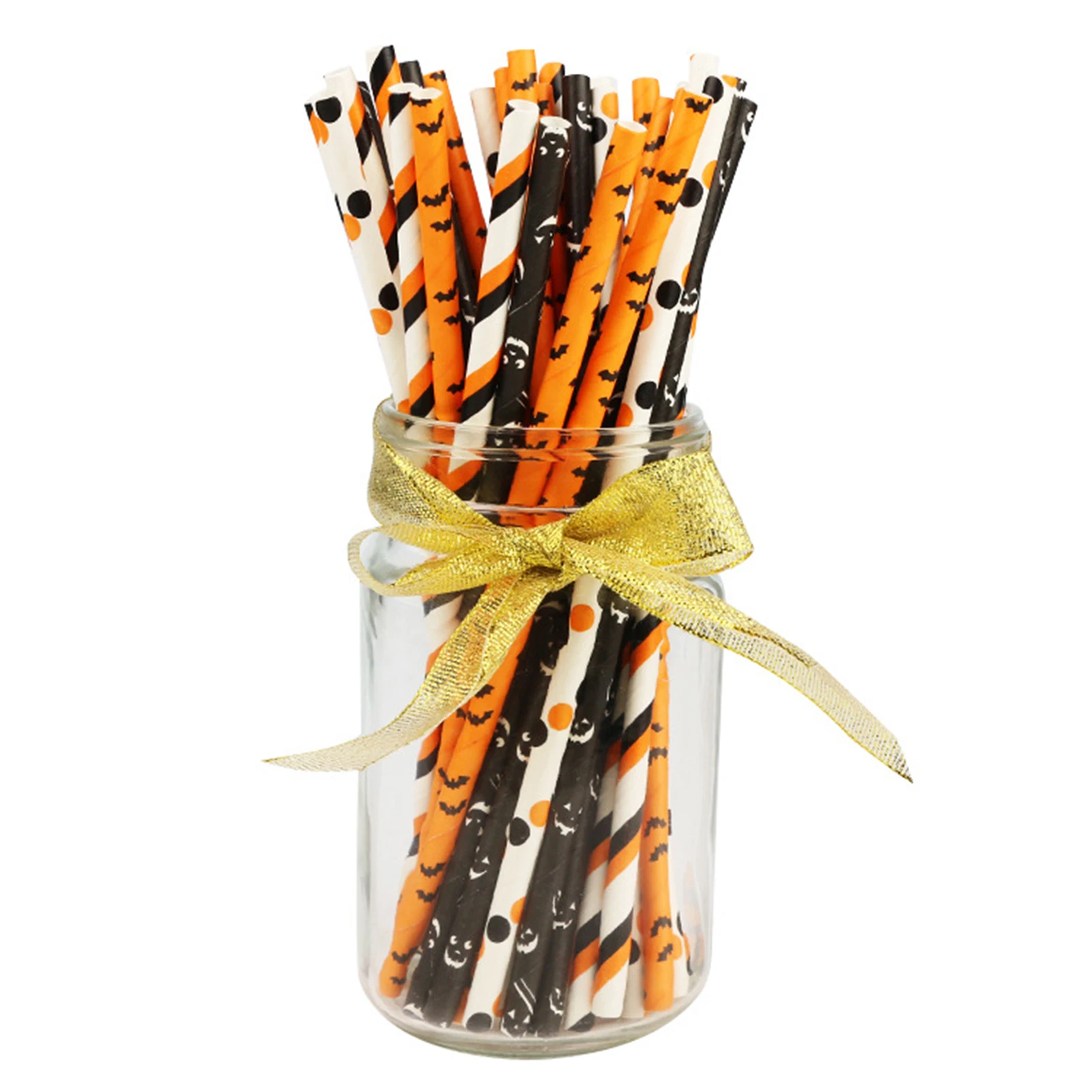 

Украшение для Хэллоуина, 25 шт., бумажные соломинки, оранжево-белые и черные лампочки для украшения вечерние НКИ, товары для вечеринки