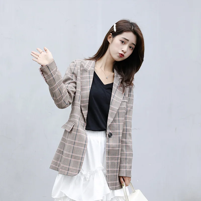 

2021 Spring and Autumn New Slim One Button Plaid Casual Suit Jacket online celebrity Small Suit Jacket Female
