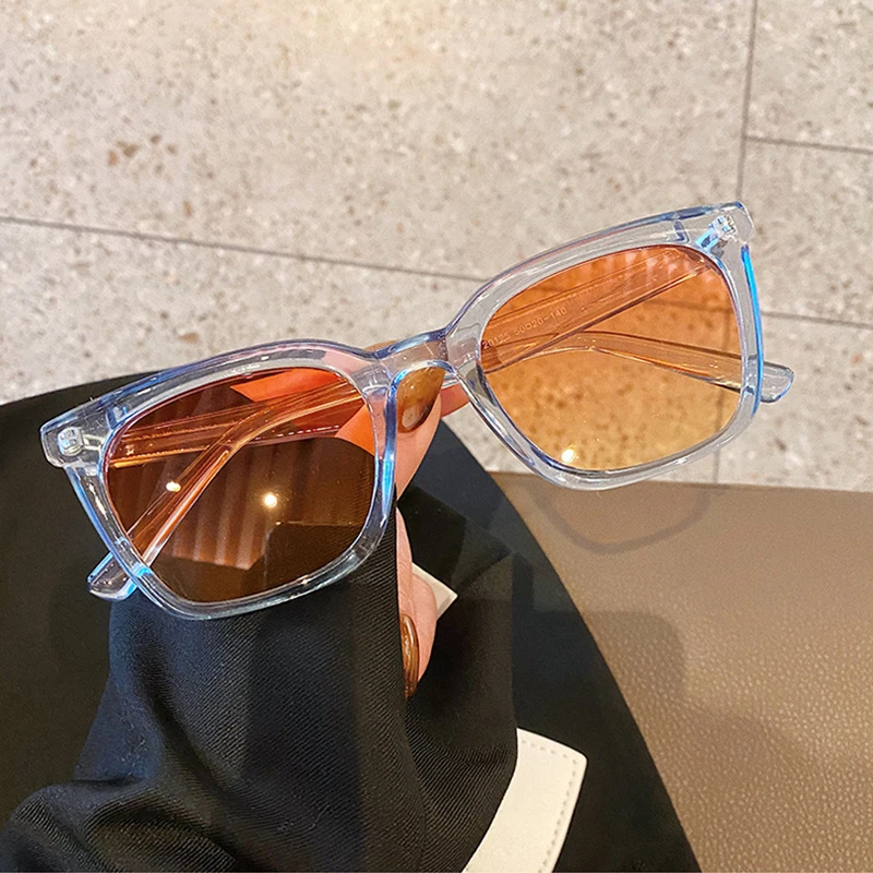

SO&EI Ins Popular Fashion Square Sunglasses Women Orange Gradient Eyewear Vintage Cat Eye Trending Shades UV400 Men Sun Glasses