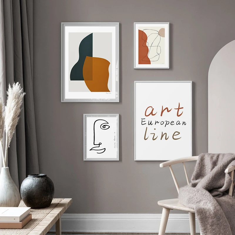 

Modern Nordic Style Abstract Line Face Poster Minimalist Canvas Painting Print Wall Art Pictures for Living Room Home Decoration