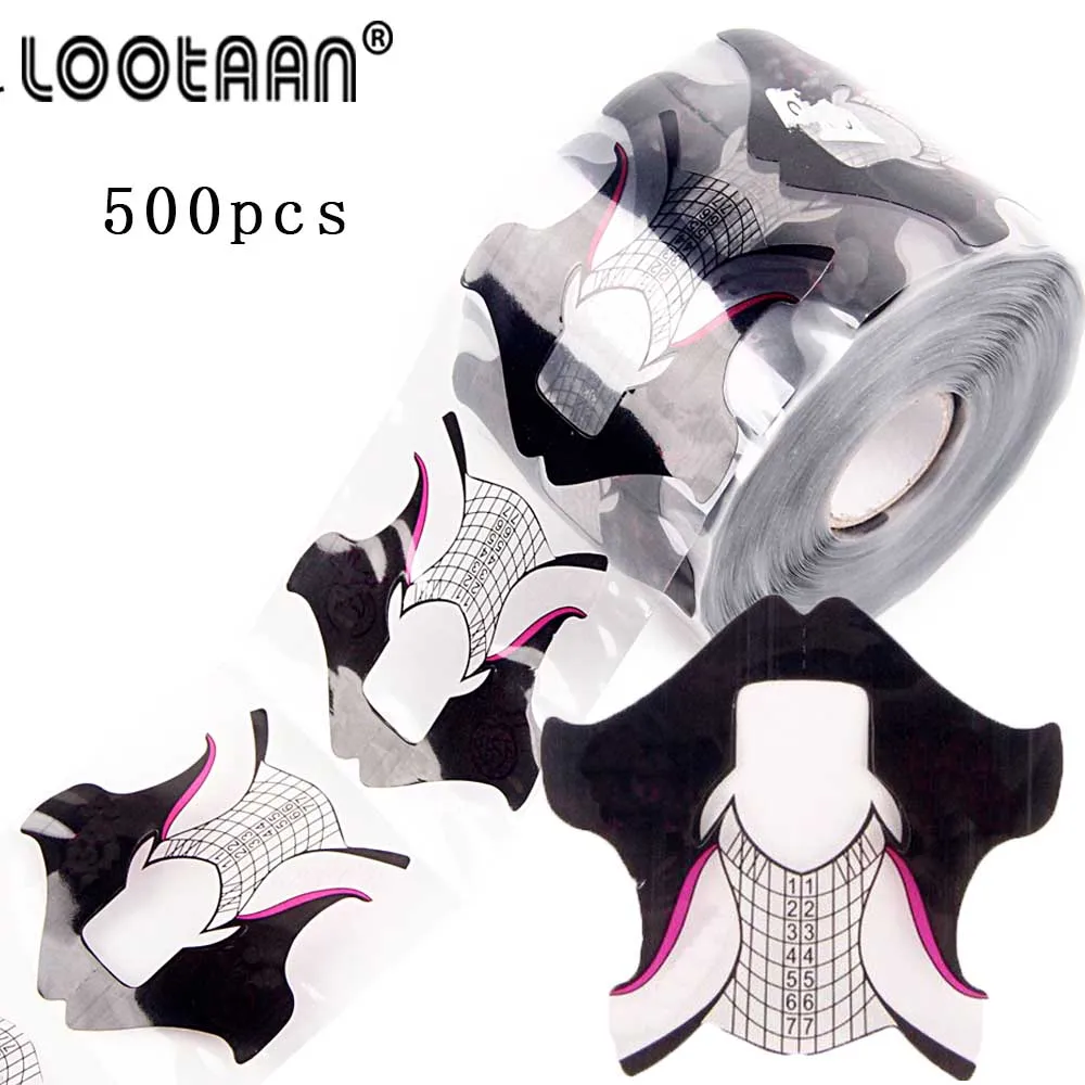 500 шт./лот самоклеящаяся серая Форма для ногтей руководство дизайна французский