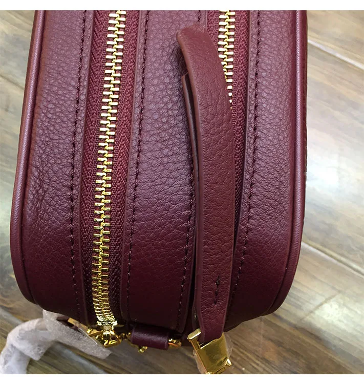 

full grain leather box bag With two shoulder straps Genuine Leather crossbody bags real leather Double zipper shoulder bags