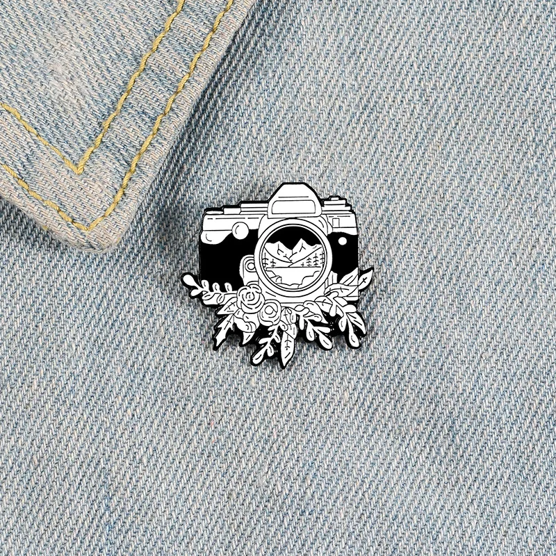 Эмалированная заколка в стиле ретро для камеры черно белая брошь на заказ значок