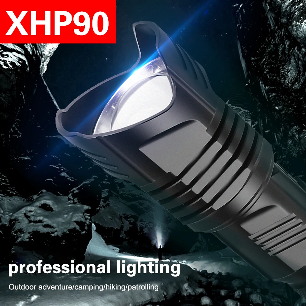 Светодиодный фонарик XHP90 мощный фонарик XHP70 26650 масштабируемый фонарь умный чип водонепроницаемый нижний наружный молоток безопасности
