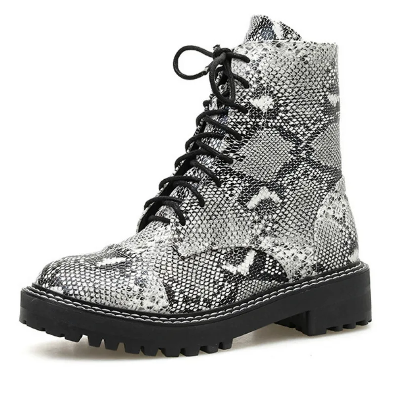 Роскошные дизайнерские женские Ботинки martin со змеиным принтом ботильоны на